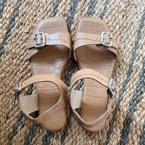 Freda Salvador Tan Croc-Embossed Buckle Sandals